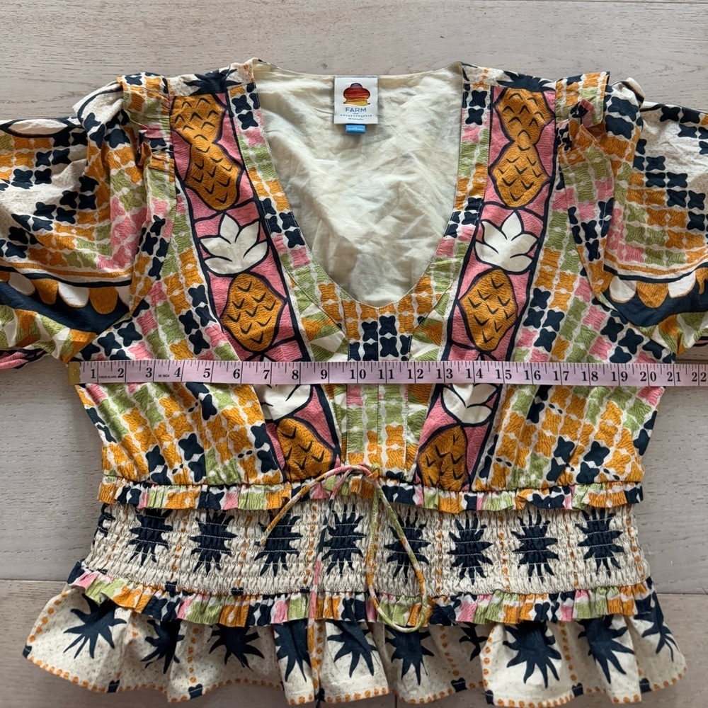 Farm Rio colorful fruit Floral Puff Sleeve Blouse Size XL - Picture 5 of 8